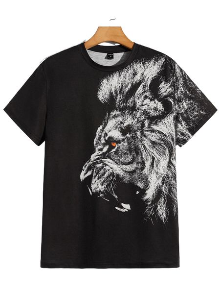 

men animal print crew neck tee 66lo#, White;black