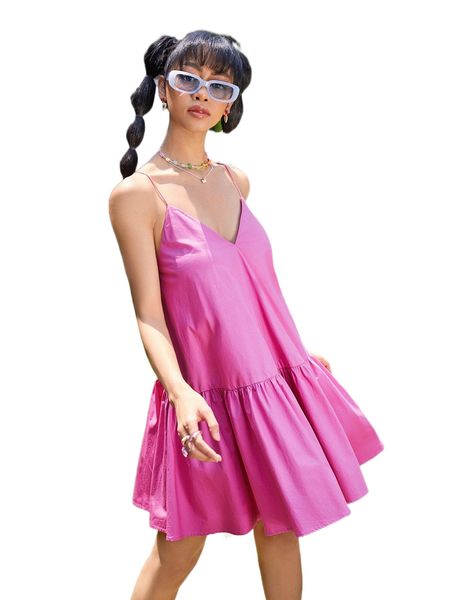 

ruffle hem cami dress p5s9#, Black;gray