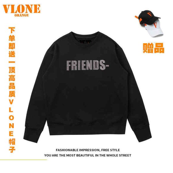 

mens hooded vlones orange sweater round neck spring and autumn loose big v tide diamond reflective long sleeve coat hoodies jackets, Black