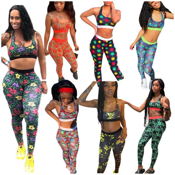 Moda Letter Swimwear Mulheres Tracksuit Sem Mangas Colete Tanques Tops   Calças Leggings 2 Piece Designer Sportswear Infantil Imprimir Outfits confortáveis