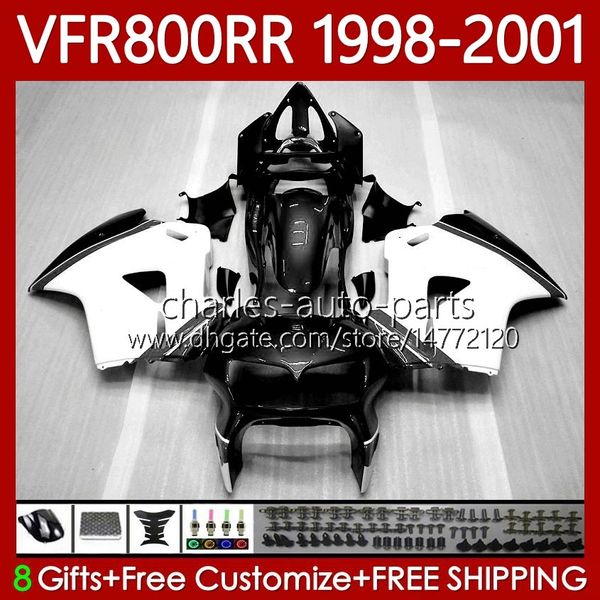 Kit carrozzeria per HONDA Interceptor VFR 800RR 800 CC Bianco Nero RR VFR800RR 1998 1999 2000 2001 Carrozzeria 128No.100 VFR-800 800CC VFR800R 98-01 VFR800 RR 98 99 00 01 Carenatura