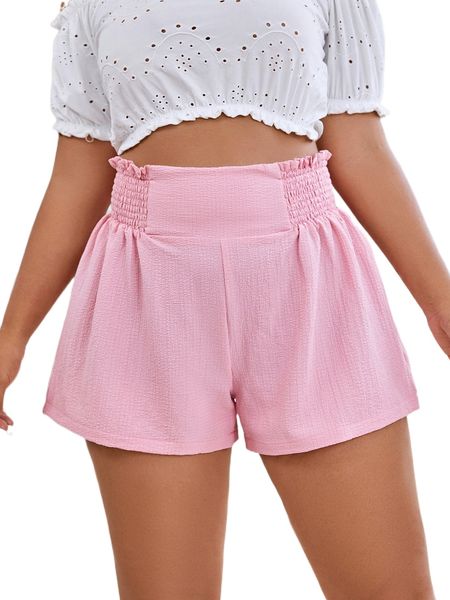 

plus shirred frill trim shorts b5o8#, Black