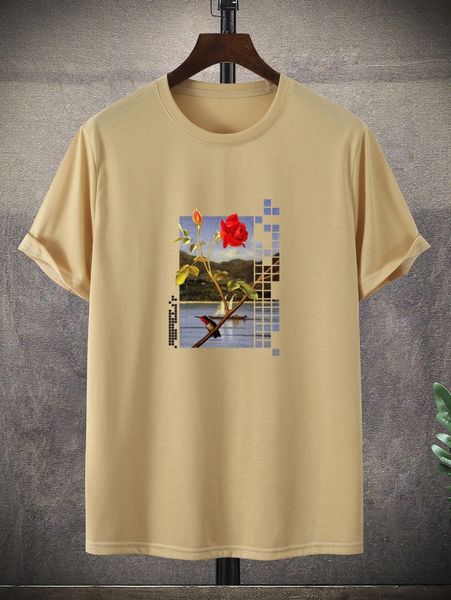 

men rose & view print tee n8ys#, White;black