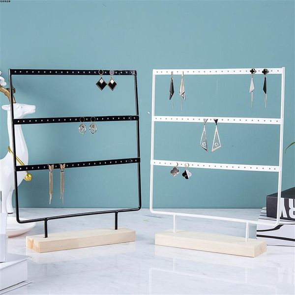 

244466 holes stand jewelry display organizer earrings pendants bracelets jewelry holder with wooden base earrings storage rack 220813, Black