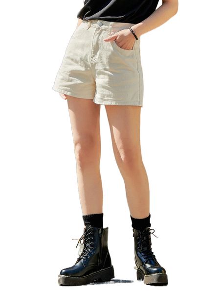 

dazy solid slant pocket denim shorts 93av#, White;black