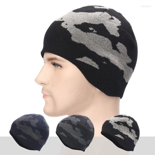 Beanie/Kafatası Kapakları Kış Şapkı Katı Hip-Hop Skullies Marm Kayak Yünlü Çift Katmanlı Kamuflaj Spor Bisiklet Set Seti Kulak Koruma Kapağı Delm2