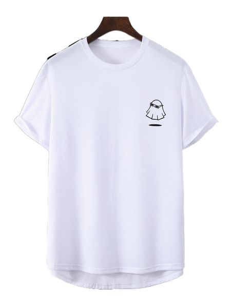 

men cartoon graphic high low hem tee a1e4#, White;black