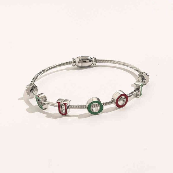 

2023 designer new jewelry double bracelet magnet buckle enamel letter wire rope personalized bracelet, Black