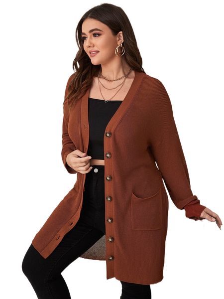 

plus drop shoulder pocket patched belted cardigan e0ey#, Black