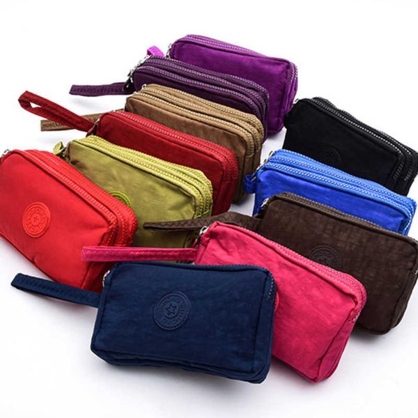 

candy solid color oxford wallet 3 pockets purses with lanyard cosmetic make up bags waterproof travel shopping money pouch sports mobile pho, Black