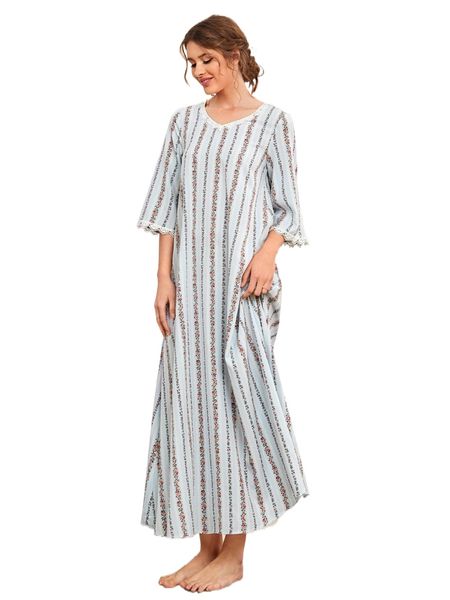 

floral print lace trim sleep dress j13v#, Black;red