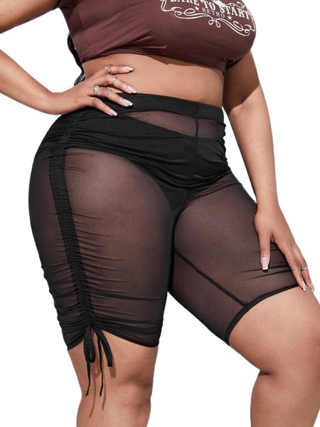 

sxy plus drawstring mesh biker shorts without panty k4rx#, Black