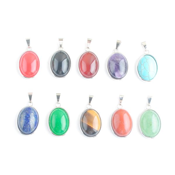 

natural gemstone tiny pendants oval beads amethyst tigers eye lapis lazuli opal aventurine charms fit earrings necklaces jewelry making dbn5, Silver