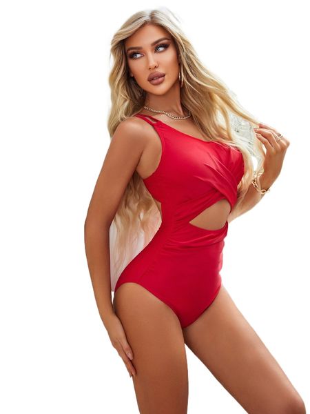 

cut out wrap cross ruched one piece swimsuit 26ot#, White;black