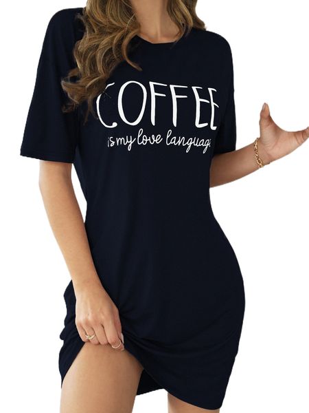 

slogan graphic drop shoulder nightdress i0ko#, Black;red