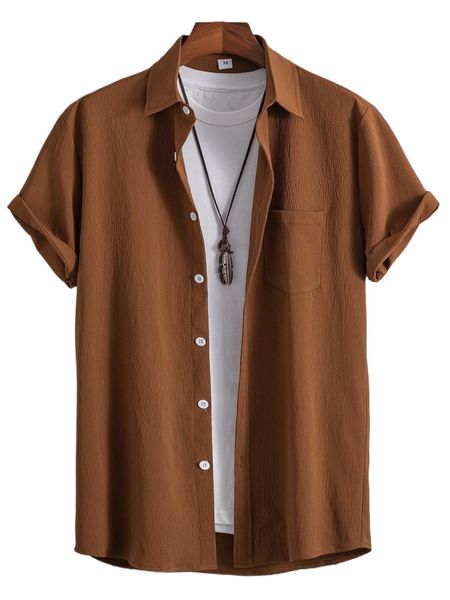 

romwe guys solid button front pocket shirt without tee y6pw#, White;black