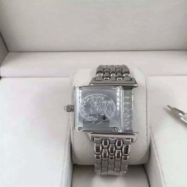 

small 23x39mm reverso ultra thin q2788570 stainless steel vintage lady edition quartz women watch girl waterproof wri183b, Slivery;brown