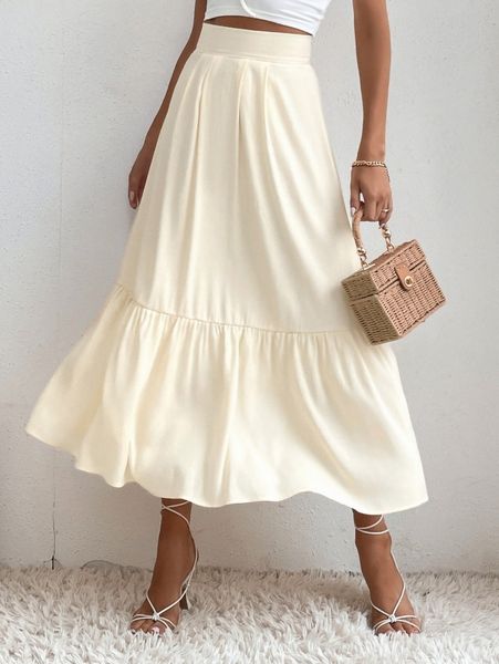 

tall high waist ruffle hem skirt b5ds#, Black