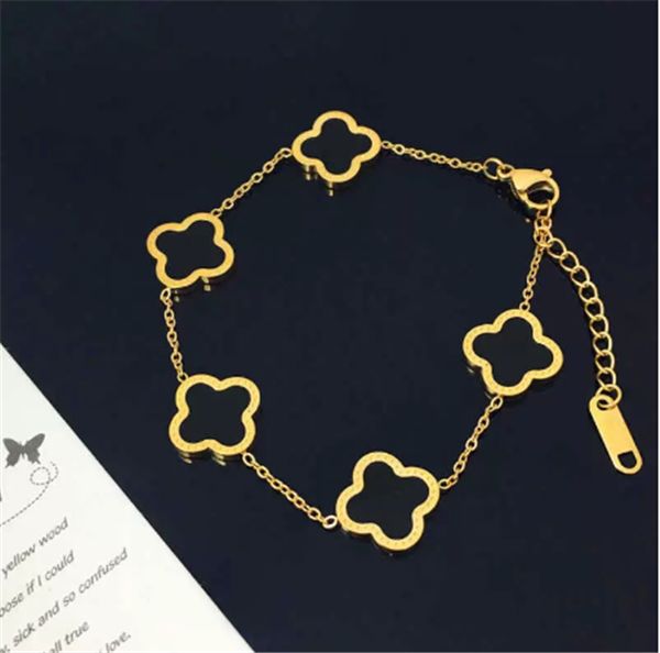 

leaf bracelets titanium steel women brand designer flower four leaves charm bracelet fashion bangle girls wedding party birthday christmas1, Golden;silver