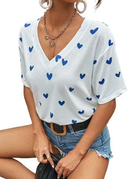 

heart print drop shoulder tee 02vt#, White
