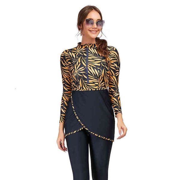 

swimsuit women's muslim conservative flower printed beach, White;black