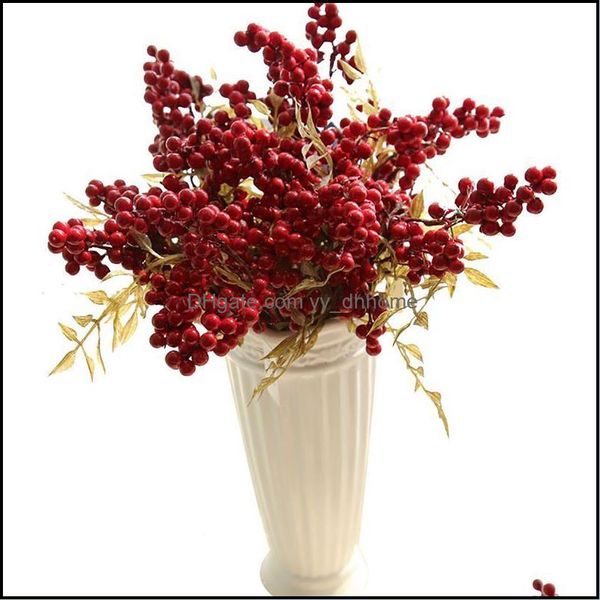 Dekorative Blumenkränze, festliches Partyzubehör, Hausgarten, 5 Zweige, Weihnachten, künstliche rote Beeren, Stechpalmenbeeren, Baumdekoration für Weihnachten
