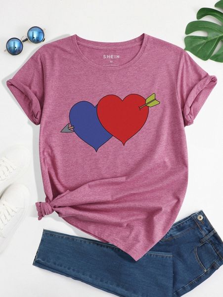 

geo & heart print tee d1xu#, White