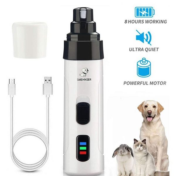 Tagliaunghie elettrico per cani per smerigliatrici per cani Ricaricabile USB Ricarica per animali domestici Zampe di gatto silenziose Strumenti per trimmer per toelettatura C0627ZR04