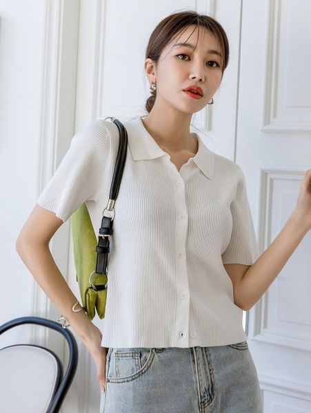 

dazy solid button front rib knit l4q0#, White;black