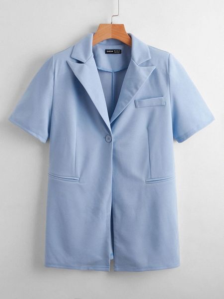 

lapel collar short sleeve longline blazer y4qr#, White