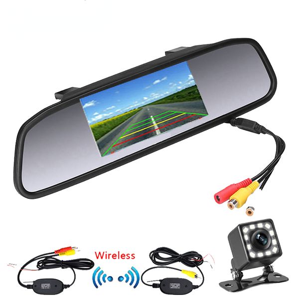 Monitor per specchietto retrovisore per auto da 4,3 pollici Telecamera per retromarcia TFT-LCD 2 Video per visione notturna a LED impermeabile per veicoli