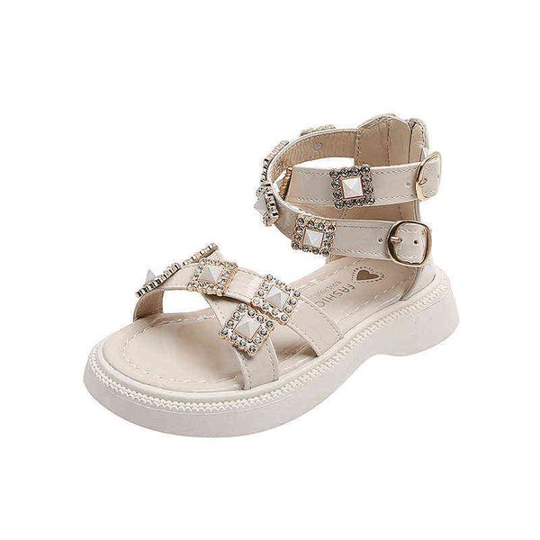 

girls roman sandals high-style buckle decoration children sandals rhinestones princess shoes g220512, Black;red