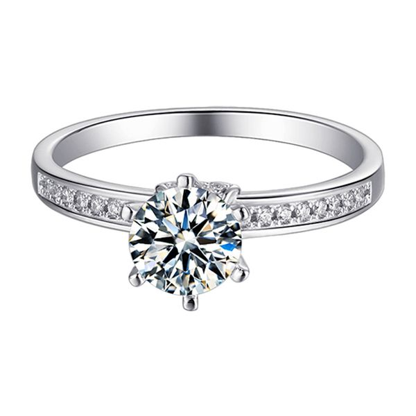 Anéis de casamento Glittering Natural Moissanite Gemstone Classic Simple Row Ring para Menina 925 Sterling Silver Fine Jewelr