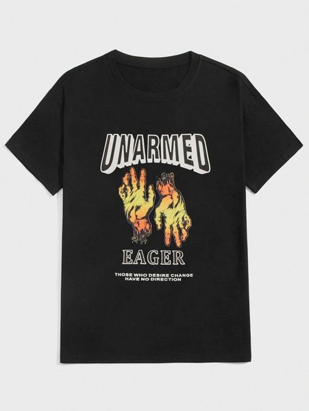 

romwe guys hand & letter graphic tee q0pr#, White;black