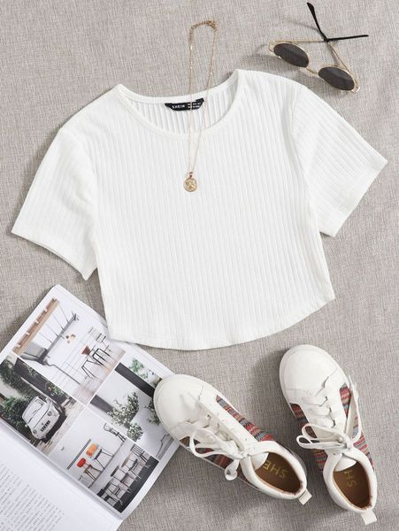 

rib-knit crop v0jl#, White