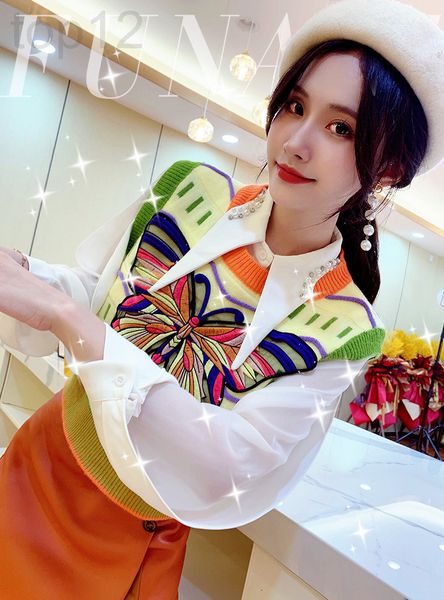 

two piece dress designer funani fashion temperament sweater 2021 new women's autumn clothes aging sleeveless knitted vest butterfly emb, White