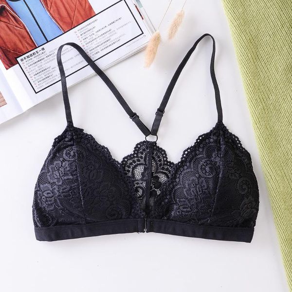 

lace bralette front closure bra women push up thin underwear female lingerie padded brassiere, Red;black