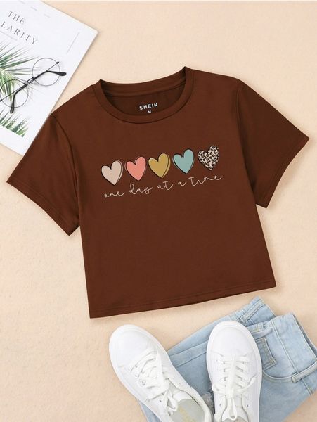 

heart & slogan graphic crop tee n4n2#, White
