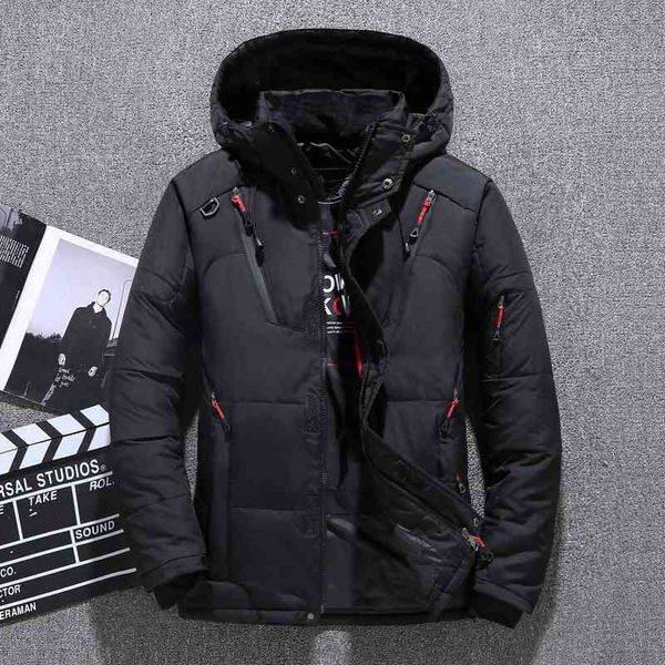 

winter men's duck down jacket hooded warm parka coat men overcoats 2022 outdoor windproof down jacket mens casual sports parkas t220715, Black