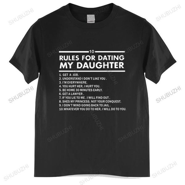 

tshirt men oneck 10 rules for dating my daughter tshirt funny fathers day dad gift male cotton teeshirt bigger size 220608, White;black