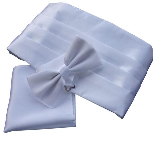 Cintos ikepeibao mas sólido clássico clássico branco pré-amarrado com gravata borboleta bolso square cummerbund conjunto