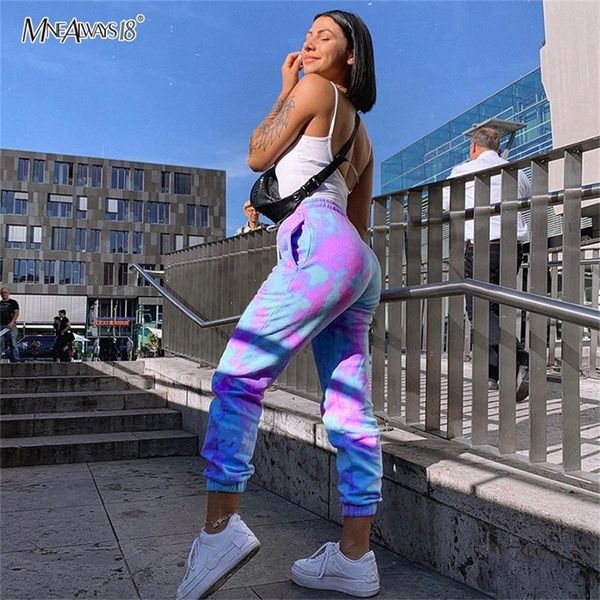 

mnealways18 fashion tie dye pants spring sweatpants women high waist trousers woman casual loose pants joggers streetwear summer t200516, Black;white