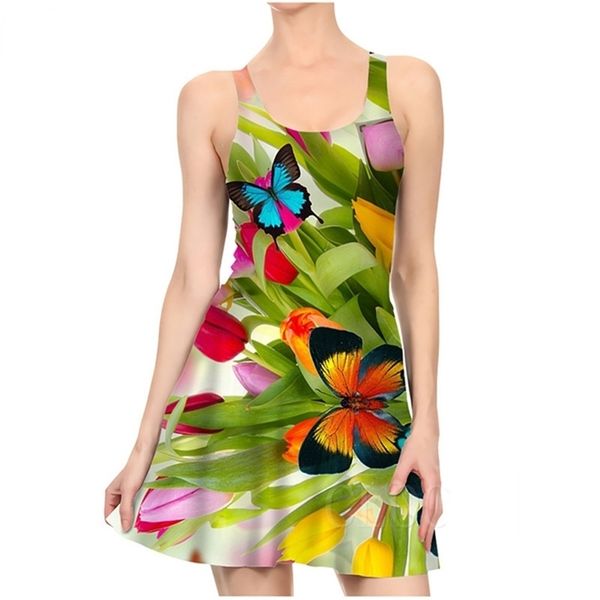 Mode Lässig Bunte Schöne Schmetterling Mini Kleid 3D Gedruckt Frauen Sexy Kleid Ärmellose Plissee Sommer Strand Kleider W220617