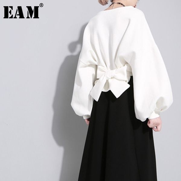 

eam spring autumn round neck long sleeve solid color black back bandage bow loose sweatshirt women fashion je14101 201202