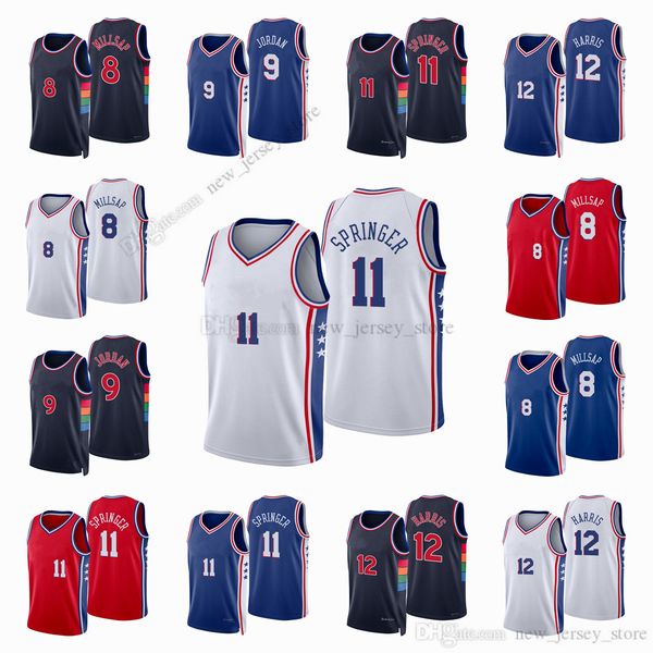

printed 2022 new city basketball tobias 12 harris jerseys 8 paul millsap 9 deandre 11 jaden springer jersey red blue white man jersey, Black;red