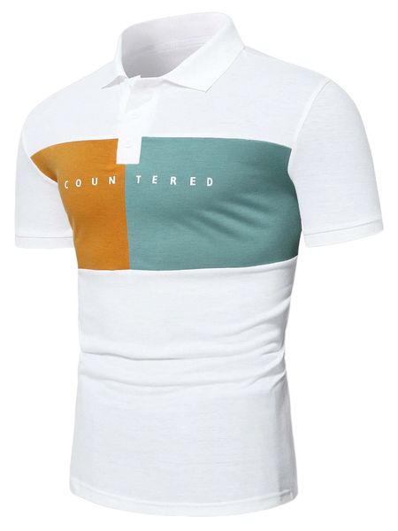 

men color block letter graphic polo shirt r8kq#, White;black
