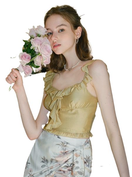 

ruffle trim shirred back m6yn#, White