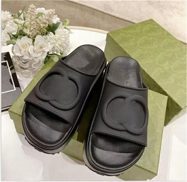 

womens designer g slippers sandals heels dress shoes luxury fashion platforms jelly rubber women wedge slippers flip flops slide 35-41, Black
