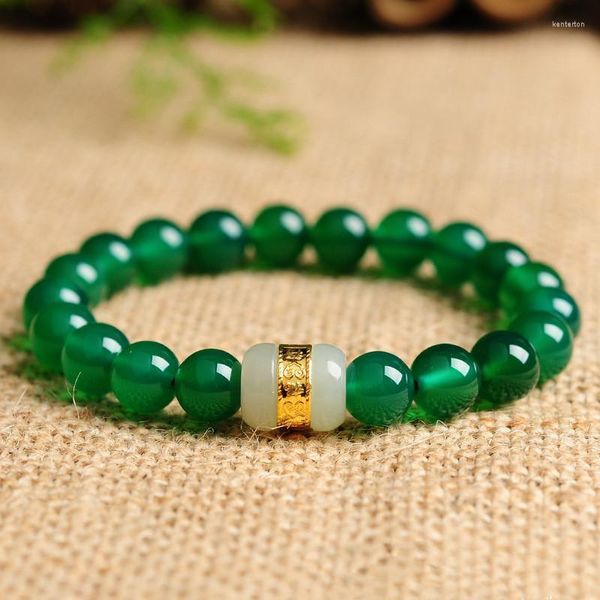 Fili di perline Bracciale in giada Hetian oro 24k Braccialetti con gemme premium Braccialetti con agata naturale Rosso Nero Verde Amanti per uomini e donne Kent22