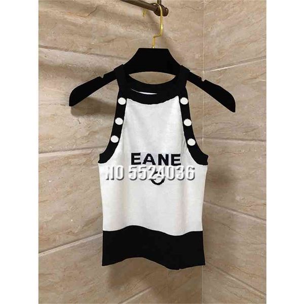 

button tank crop vest solid off shoulder knitted summer women 210325, White